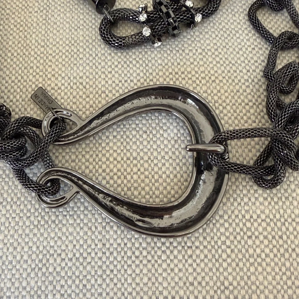 CHICO’S Rhinestone Laden Chain Belt in Gunmetal Gray